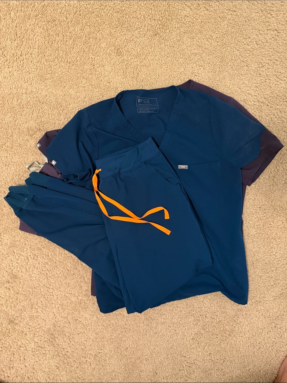 Figs Navy Kids Pajama Set with Orange Drawstring